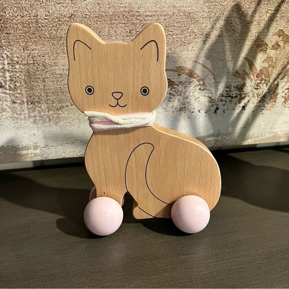 Hallmark Wooden Cat Toy with Pink Wheels - Picture 2 of 4